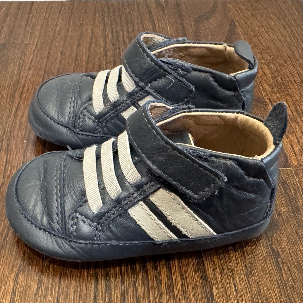 Old Soles High Roller Baby Boy Shoes - Navy Leather with Gray - 9-12 Months